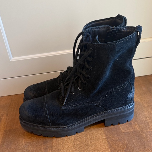 Clarks Black Suede Orianna Lace up combat Boots - Picture 4 of 11